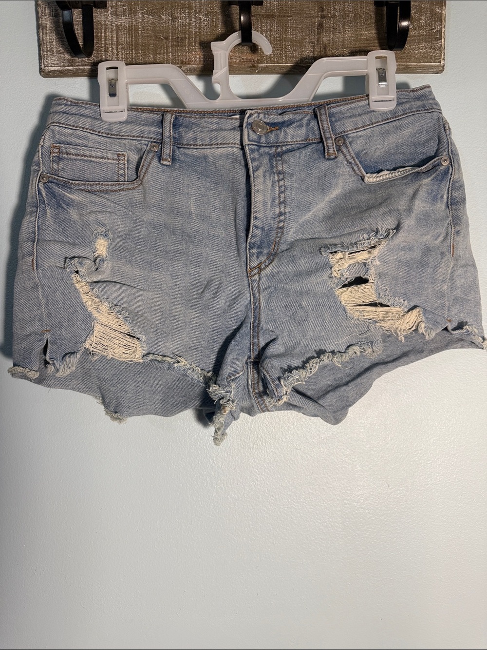 Distressed Light Blue Denim Shorts - Women's Casual Cutoffs